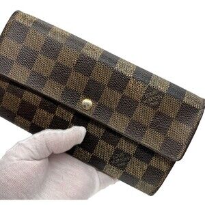 Louis Vuitton Damier Ebene Portefeuille Sarah Long Bifold Envelope Wallet Brown